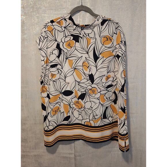 Bar III Artsy Graphic Floral Tie VNeck Blouse 3X Flowy Career Travel Classy Airy - Picture 4 of 5